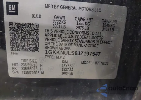 2018 GMC Acadia Slt-1 z USA, uszkodzony, nr VIN 1GKKNULS8JZ197547